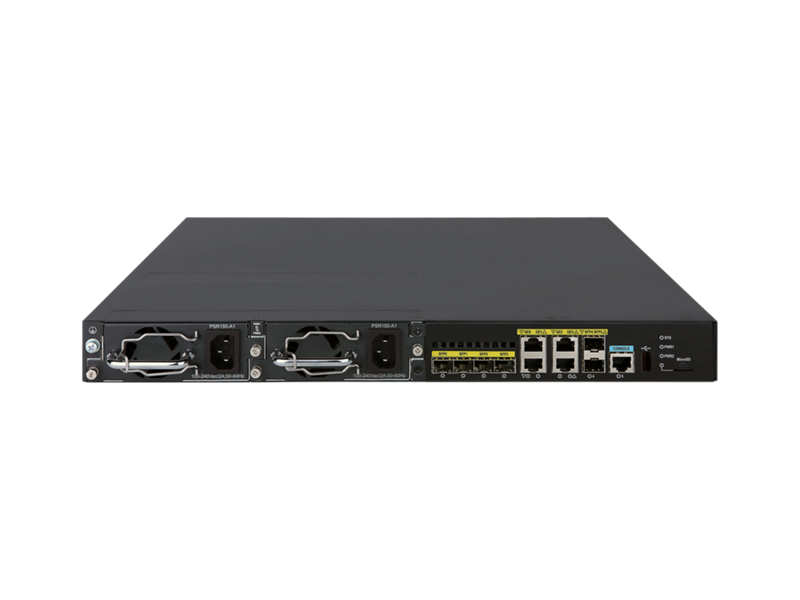 HPE Networking Comware MSR3000 series router, front view