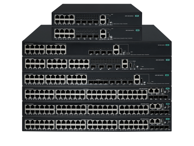 HPE Networking CW 2150 series fixed-port L2 managed switches, stacked front view