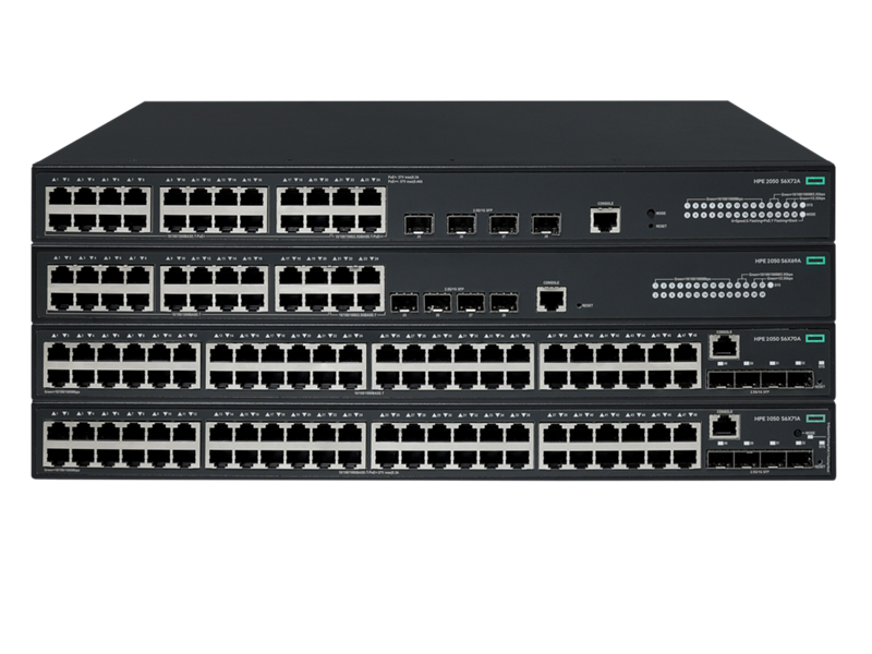 HPE Networking CW 2050 series fixed-port L2 managed switches, stacked front view