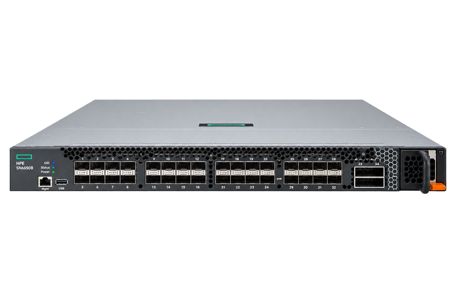 HPE Storage Fibre Channel Switch B-series SN6650B 128-port 32Gb SAN switch, front view