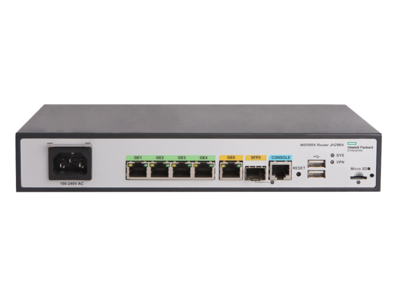 HPE Networking Comware MSR95x series router, front view